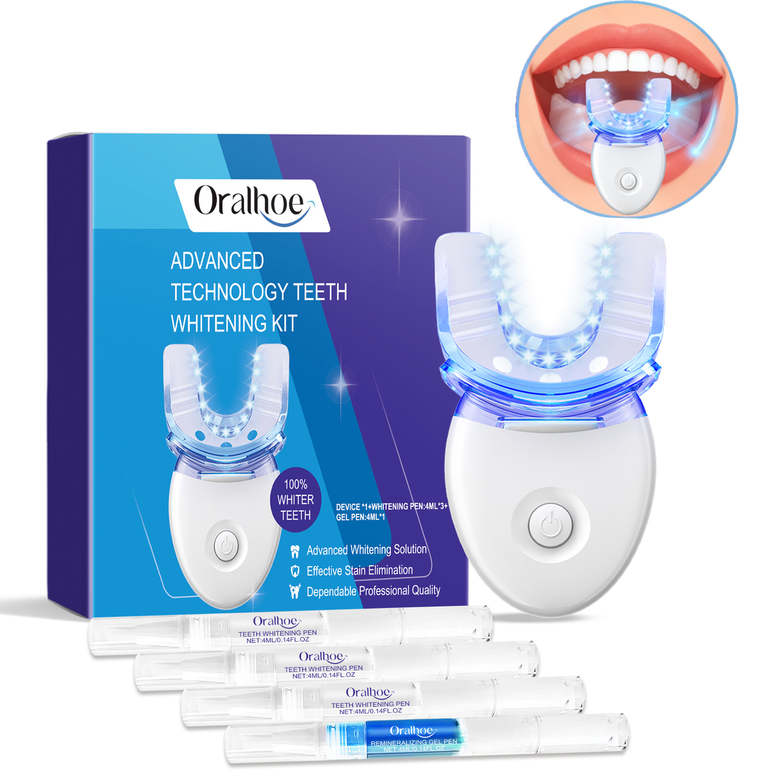 Teeth Whitening Cream - 전문 치아 미백 LED 라이트 키트