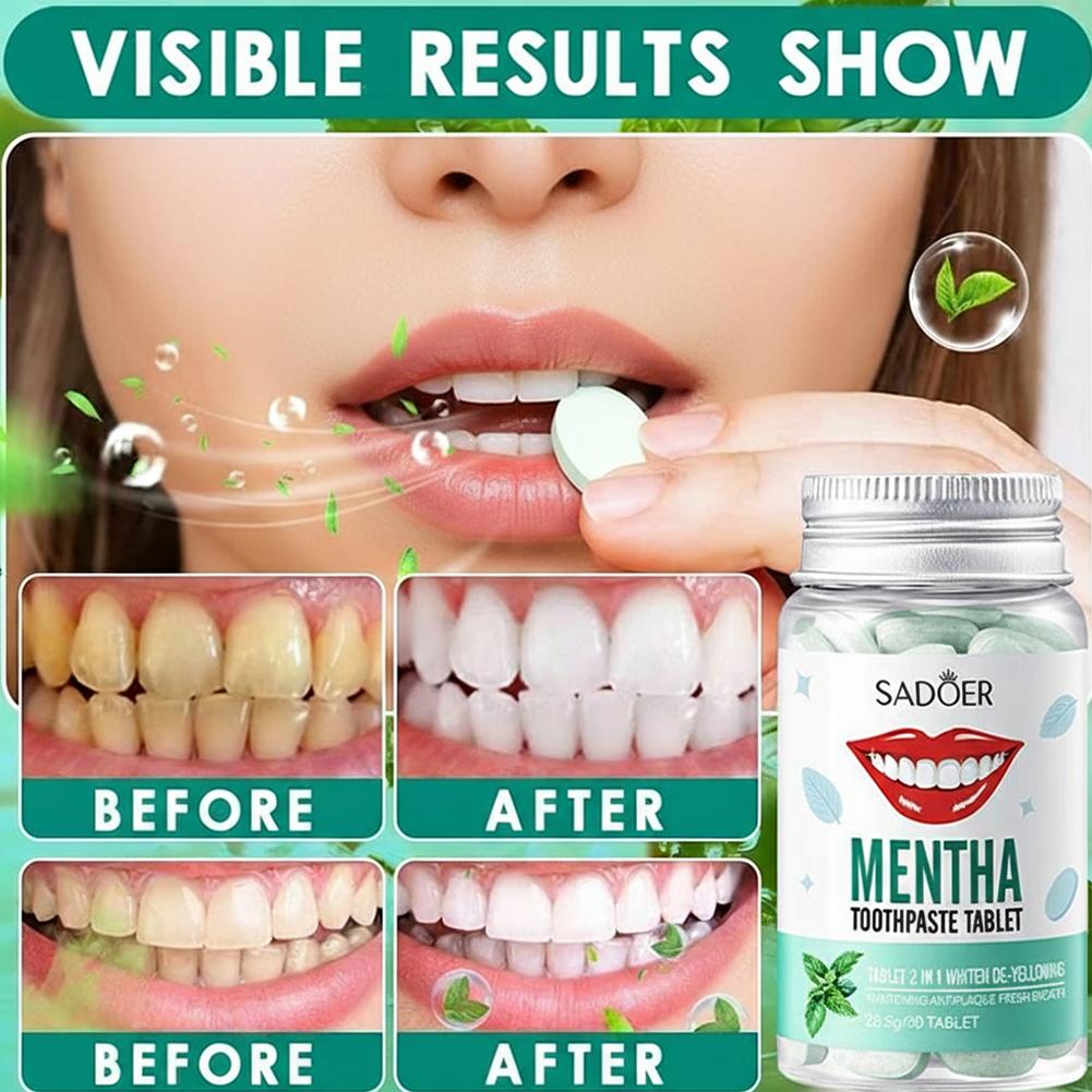 30개입 고체 치약 타블렛 치아 미백 츄어블 구강청결제 - Teeth Whitening Cream 리뷰 및 가격